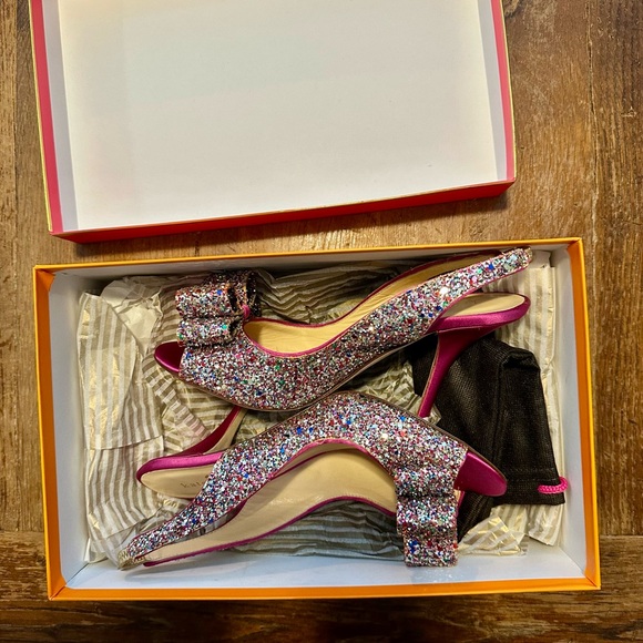 NWB KATE SPADE Hot Pink Multi Glitter Bow Heels US 6 - Picture 9 of 11